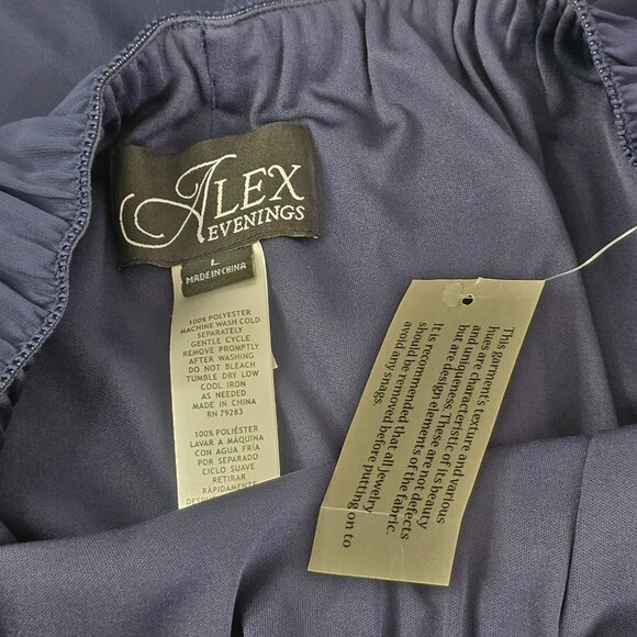 Alex Evenings Blouse Pants Set Women Dark Navy Tiered Hem Round Neck Floral - Picture 9 of 16